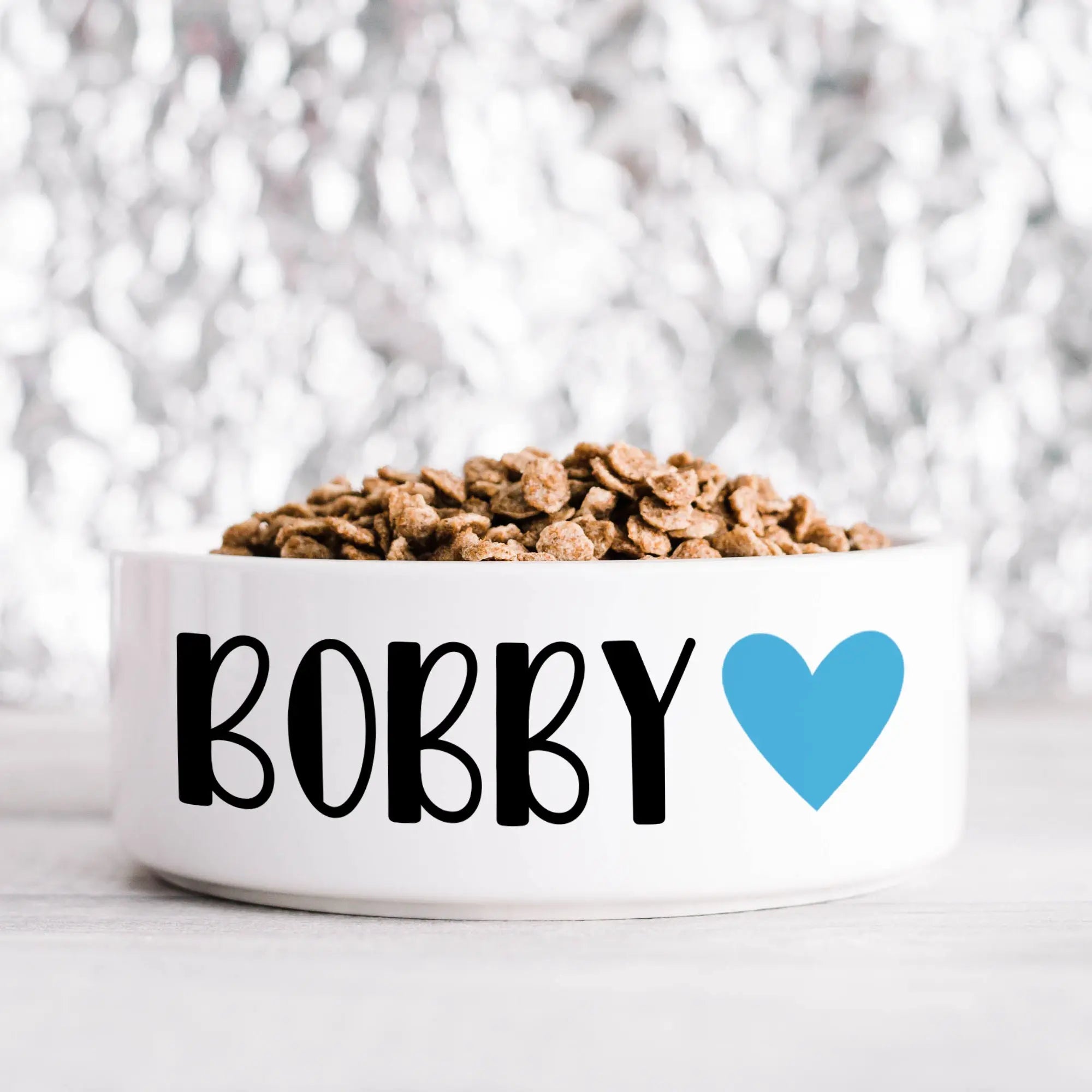 Blue Solid Heart Pet Bowl