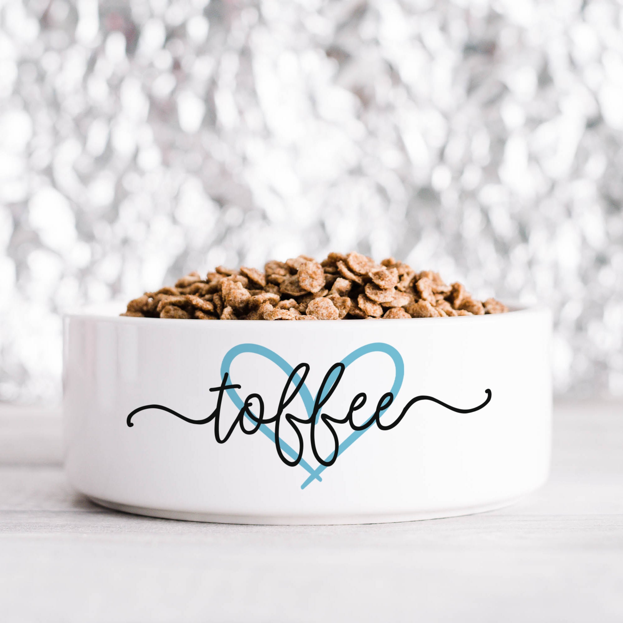 Blue Heart Outline Pet Bowl